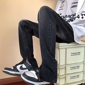 货足 秋冬高街vibe修身长裤黄泥染拉链牛仔裤男 K823-P55图片