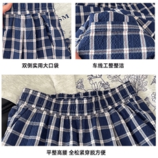 美式高街潮牌男女泡泡格子休闲裤直筒宽松慵懒显瘦阔腿休闲长裤子，男装休闲裤，电商A486