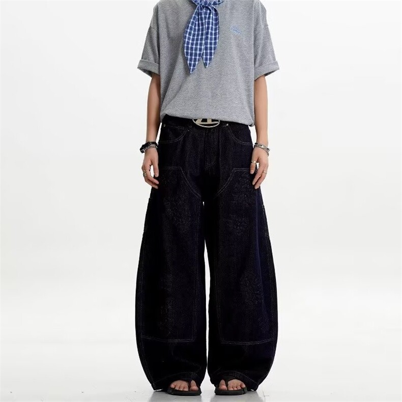 1506-1/KC0091/P60个性字母牛仔裤嘻哈ins潮高街潮流痞帅长裤男女图片