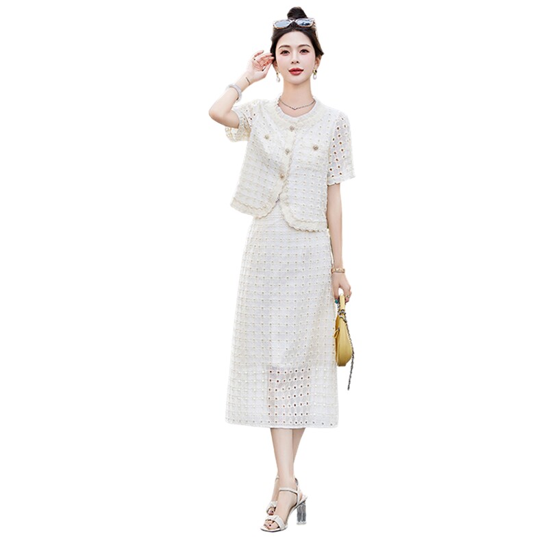 2025夏季新刺绣法式套裙女夏季短袖西装小香风重工半身裙,女装套装/套裙,奕可儿