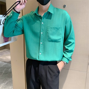 精神小伙春秋季青年男生纯色衬衫白色开衫衬衣男C208-8890-特P48图片