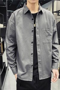 202-7-GC15  秋季新款纯色衬衫男长袖大码宽松休闲衬衫图片