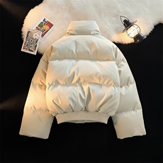 现货5W件冬季三防重磅硬挺boxy短款羽绒立领PU皮棉衣外套加厚棉服，男装棉衣，电商A486