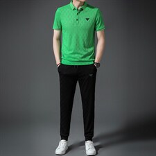 中年男士套装夏季宽松免烫2023新款中年冰丝时尚百搭男装夏季，男装休闲套装，电商B212（原钱塘6029）