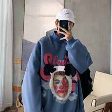 加绒加厚高领卫衣头像印花落肩袖情侣款打底衫男XZ514-2-G80-P48，男装T恤，星座514-2(原B239)
