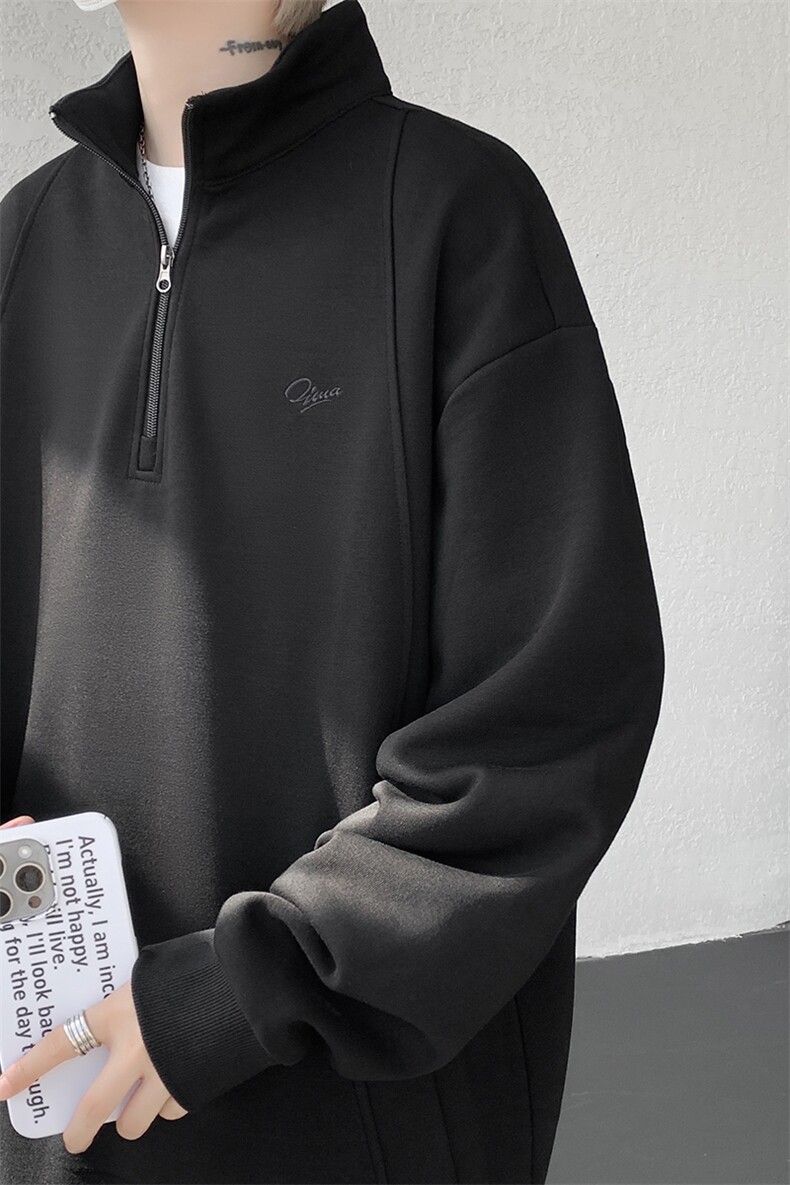 8XL-M重磅软糯美式半拉链立领卫衣男秋宽松大码复古POLO衫WY32P58,男装Polo衫,电商D206-1