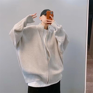 美式复古拉链针织开衫男女休闲宽松慵懒风加厚毛衣外套 M32图片