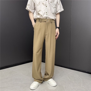 冰氧吧夏季薄款透气合金扣袢休闲面膜西裤男士微宽松直筒裤西装裤图片