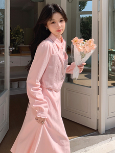 粉色马甲拼接假两件连衣裙女2025春季新款法式温柔风小个子衬衫裙图片