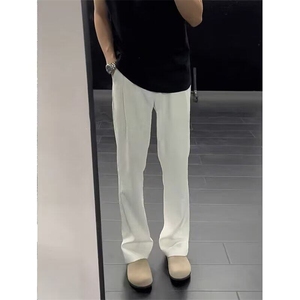 cleanfit白色直筒西裤男夏垂坠感高级感痞帅高腰弯刀微喇裤子春秋图片