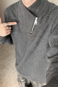 重磅斜拉链卫衣男宽松型休闲加绒加厚上衣TDR299JR-特价P27图片