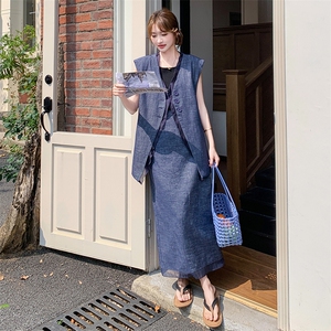 老钱风西装马甲套装裙女夏季新款高级感轻熟气质显瘦半身裙两件套图片