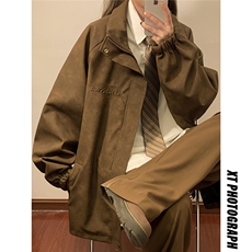 中性风立领PU皮复古做旧面料钢印大码M-5XL夹克男JK77755P95控128，男装夹克，星座227-7
