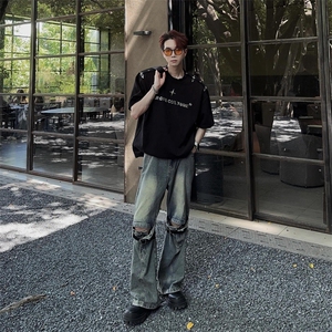 夏季新款小众设计感痞帅潮牌五分袖上衣T130-P40图片