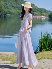 2026年夏季新款复古立领盘扣两件套裤，女装套装/套裙，众宇琦
