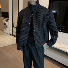冬季网红高级感褶皱薄款棉衣男韩版立领菱形棉服潮M008-P125控155，男装棉衣，电商B267