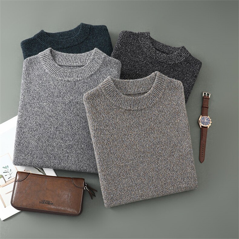 秋冬加厚100%纯羊毛衫男圆领毛衣男士羊绒衫宽松大码针织打底衫，男装羊毛衫，琳华羊绒