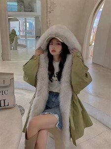2021冬季新款真狐狸毛领加门襟内胆獭兔毛整张可脱卸皮草派克,女装皮草,L·H·X
