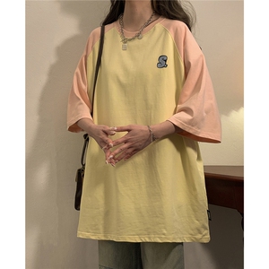 1中性风插肩袖S立体贴标T恤女大码SM-5XL短袖T恤男DT8777P28控49