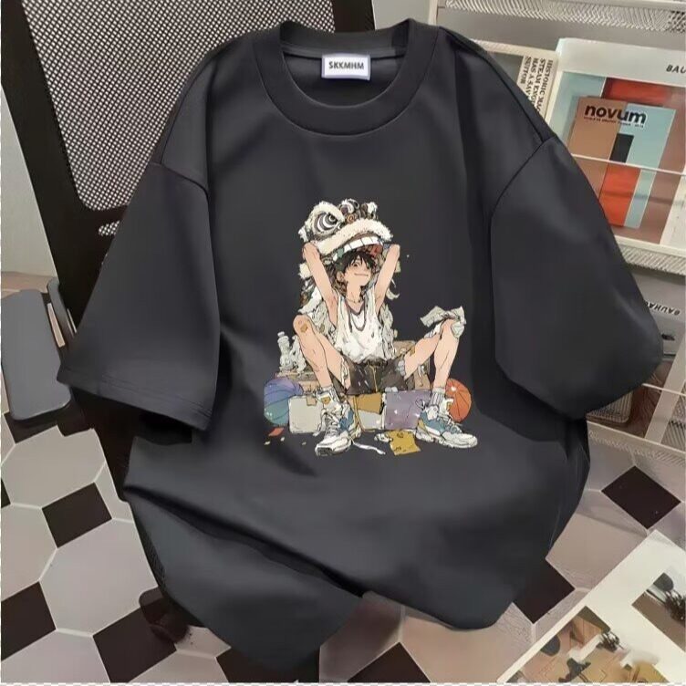 潮舞狮人物印花新款短袖t恤男女夏季宽松街头美式上衣GA537P18,男装T恤,星座1013-5