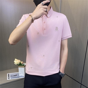 PL045-特P40字母刺绣t恤POLO衫短袖男社会精神小伙修身翻领上衣图片