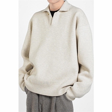 重磅冬北极绒老钱风亨利领毛衣美式复古休闲慵懒风纯色翻领针织衫，男装针织衫/毛衣，电商A443