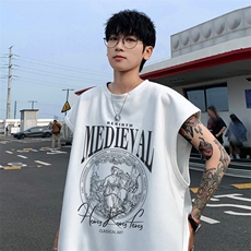 ！2025夏季新款男士麂皮绒无袖T恤情侣印花背心TLBX11特P18，男装T恤，电商B220