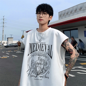 ！2025夏季新款男士麂皮绒无袖T恤情侣印花背心TLBX11特P18图片