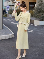 法式名媛小香风连衣裙套装女2025春秋装新款轻熟直筒半身裙两件套，女装套装/套裙，依如秀(原杭风阁)