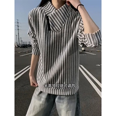 高品质春装新款老钱风美式高街鱼骨纹斜拉链解构高领卫衣长袖t恤，男装T恤，电商A486