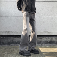 烟灰牛仔裤男秋冬款美式痞帅高级感裤子宽松直筒微喇裤N2106-P48，男装牛仔裤，星座308B-1
