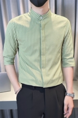 抖音夏男立领条纹衬衫男休闲修身休闲衬衣小伙A236-C668-P58，男装衬衫，电商A236
