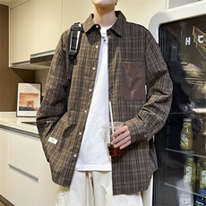 F118-P362024春季新款潮牌宽松百搭长袖衬衣美式复古格子衬衫男，男装衬衫，星座512-6