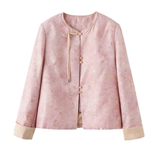 粉色提花新中式国风外套女2025新款改良流苏盘扣开春超火唐装上衣，女装套装/套裙，E百度