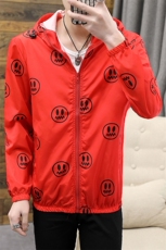 夏季防晒衣服薄夹克男连帽外套防风港风宽松印花笑脸脸谱红677，男装夹克，星座1207