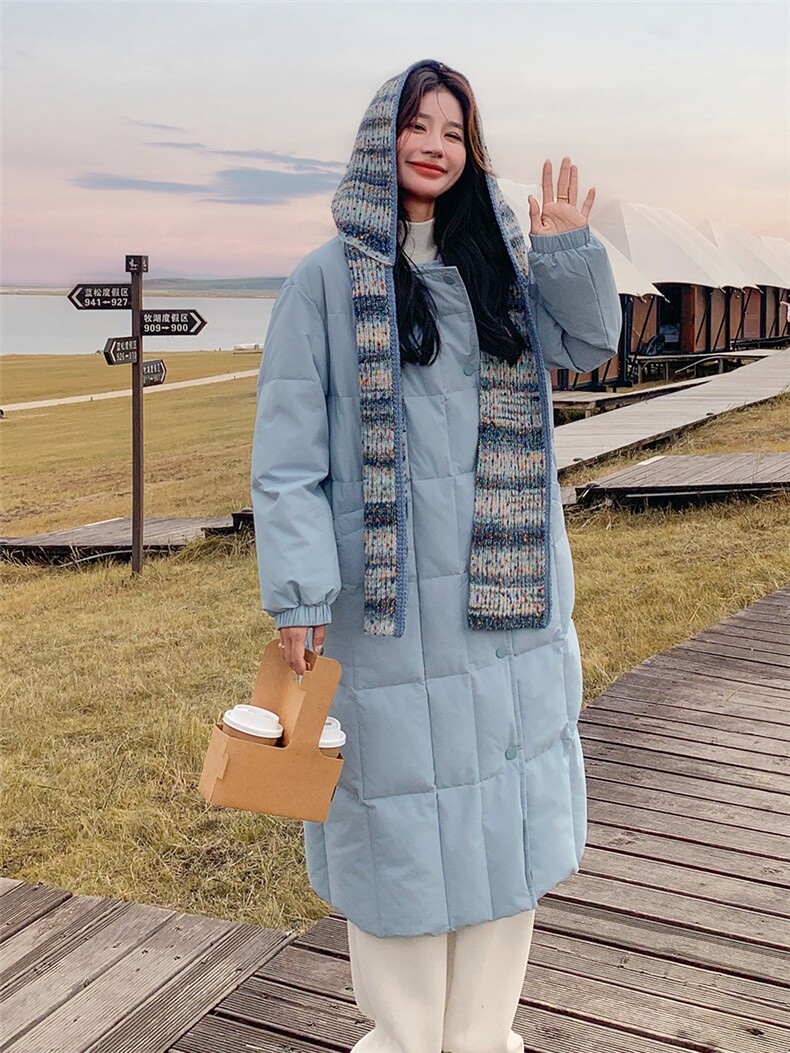韩系chic蓝色羽绒服女冬2025超火好看高级小众漂亮中长款加厚外套,女装羽绒服,2D080
