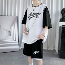 夏季短袖T恤套装青少年纯棉篮球服男潮流两件套男装F312P60控89，男装T恤，电商A086
