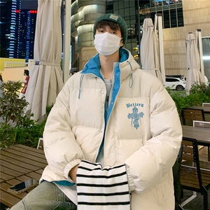 特批港风夜景宽松十字架印花休闲连帽棉服A247-MY162特批85控138图片