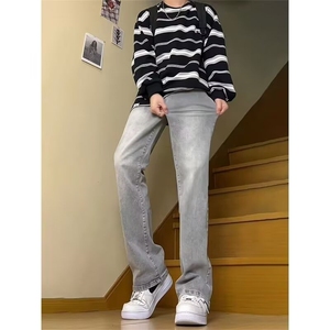 灰色加绒弹力牛仔裤男款2025新款美式高街裤子Z742R P44图片