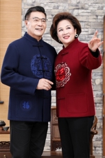 高品质羊毛呢加绒情侣装唐装外套中老年生日过寿婚礼服爷爷奶奶装，男装民族服装，钱塘723