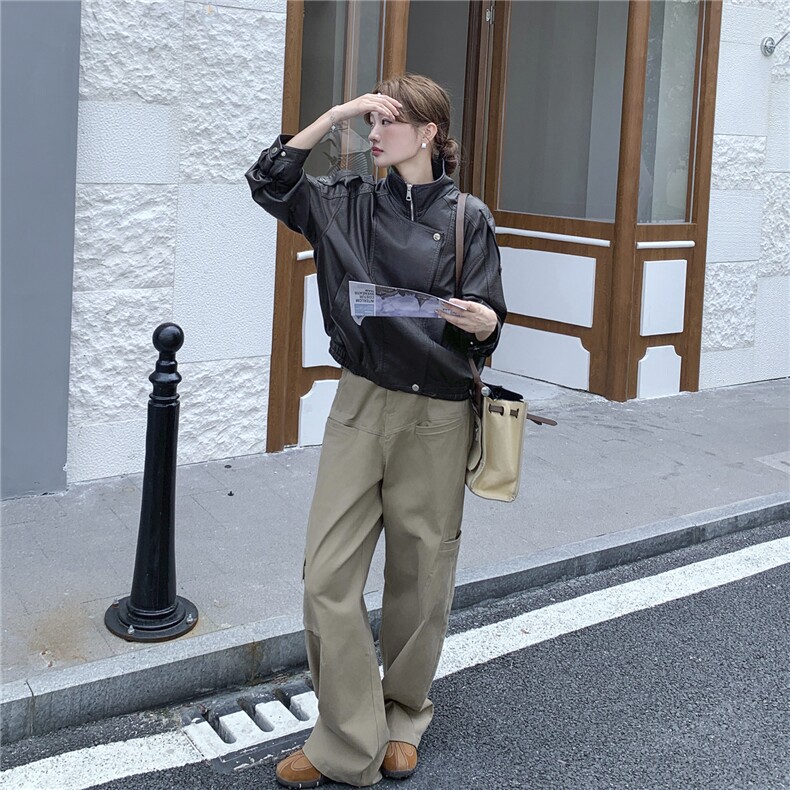 仿蛋白PU皮衣外套女2025秋季新款高级感翻领夹克女韩版时尚显瘦潮,女装皮衣,意芙