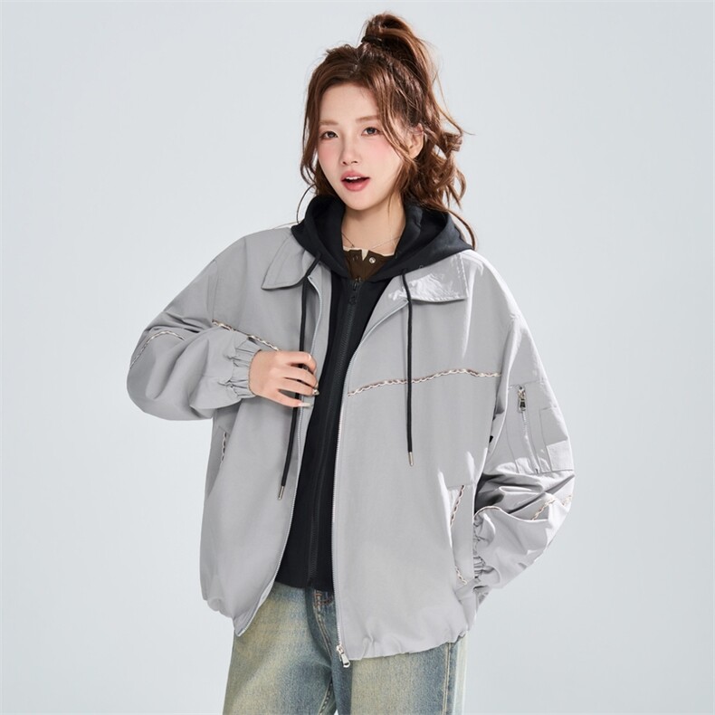 春秋宽松明线设计假两件夹克男女同款百搭外套XZ309JK8003P83，男装夹克，星座309（原A406）