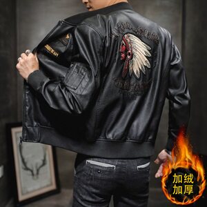挂拍1035-P110冬季新款加绒加厚皮衣男装休闲皮夹克男士大码修身图片