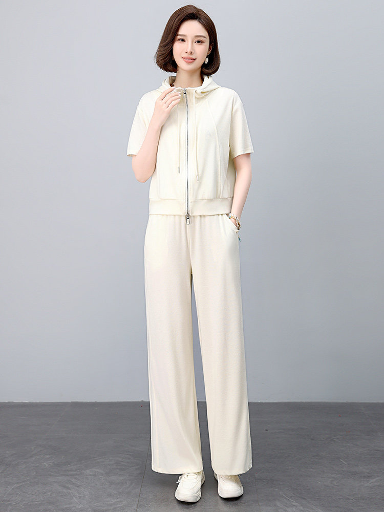 时尚休闲运动套装女2025夏季新款中年妈妈洋气减龄连帽卫衣两件套,女装套装/套裙,依恋蒂丝