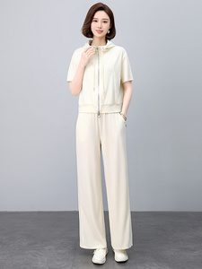 时尚休闲运动套装女2025夏季新款中年妈妈洋气减龄连帽卫衣两件套图片