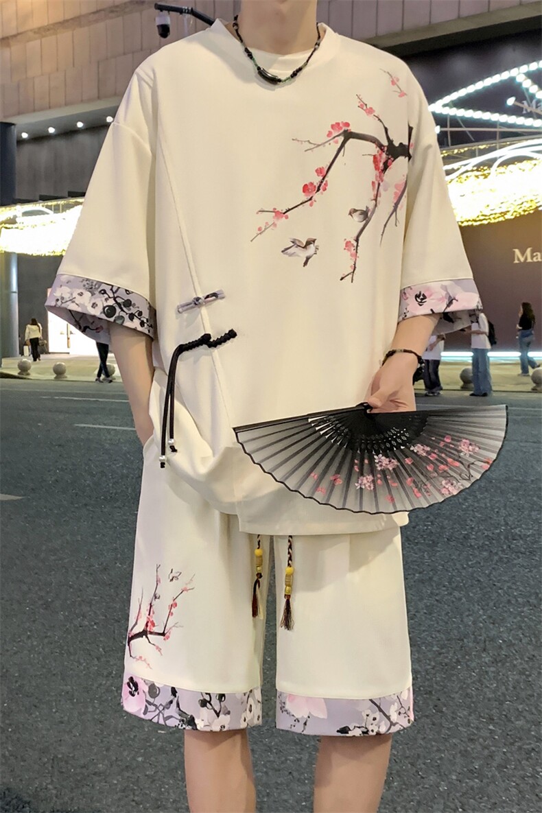 新中式风两件套夏季新中式禅意短袖t恤男套装A436-D220-P52,男装休闲套装,电商A436