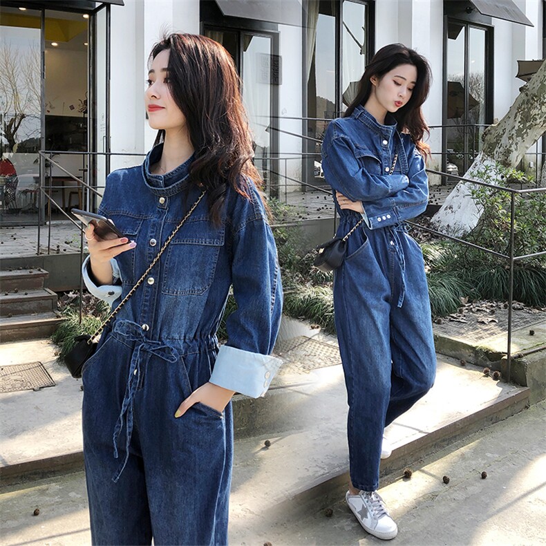 爆款主推套装宽松收腰牛仔连体裤连衣裤女188811，女装牛仔裤，艾青服饰