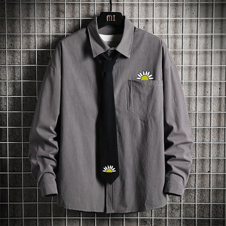 LC42089-P45痞帅领带长袖衬衫男士大码dk制服男jk衬衣男网格挂拍,男装衬衫,电商A040A