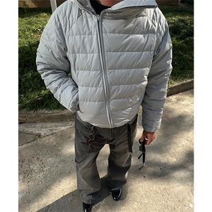 个性斜拉链连帽短款修身棉服610A-1-L8501-P74图片
