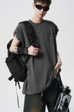 现货-原创-纽扣装饰背心痞帅坎肩休闲T恤短袖1016-1T347P27K49，男装背心/马甲，星座1016-1（原电商B408-1）